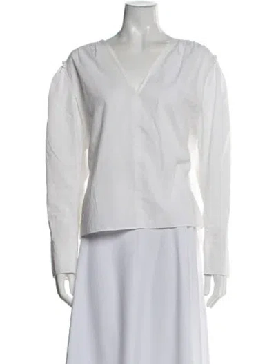 Pre-owned Scanlan Theodore V-neck Long Sleeve Blouse In White