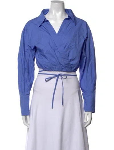 Pre-owned Scanlan Theodore V-neck Long Sleeve Button-up Top In Blue