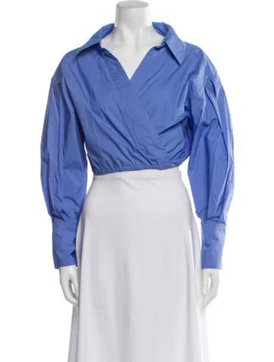 Pre-owned Scanlan Theodore V-neck Long Sleeve Crop Top In Blue