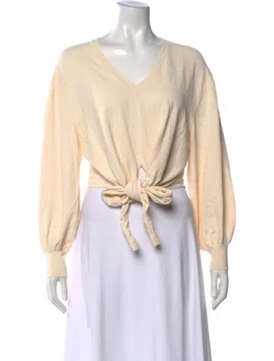 Pre-owned Scanlan Theodore V-neck Long Sleeve Crop Top In Neutral