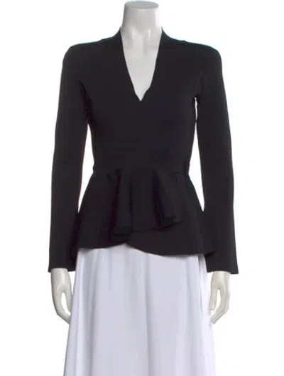 Pre-owned Scanlan Theodore V-neck Long Sleeve Top In Black