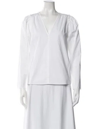 Pre-owned Scanlan Theodore V-neck Long Sleeve Top In White