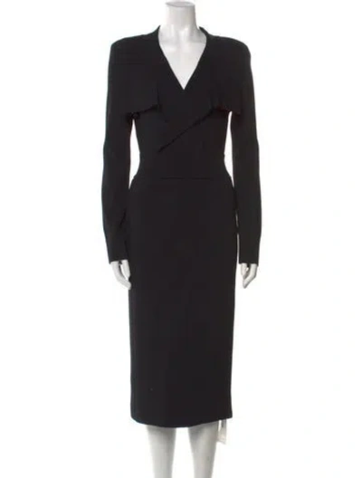 Pre-owned Scanlan Theodore V-neck Midi Length Dress In Black