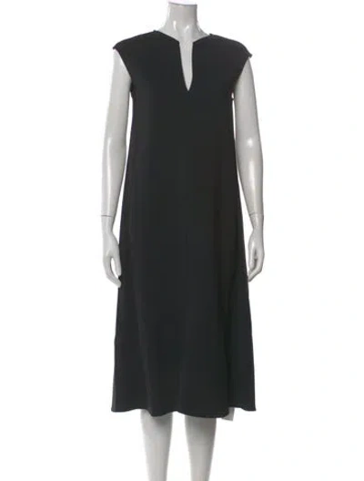 Pre-owned Scanlan Theodore V-neck Midi Length Dress In Black