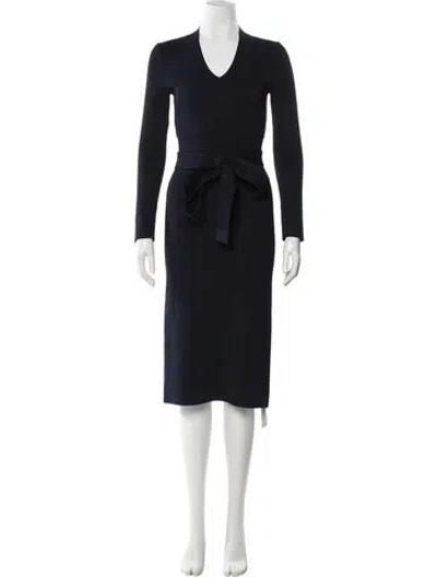 Pre-owned Scanlan Theodore V-neck Midi Length Dress In Blue