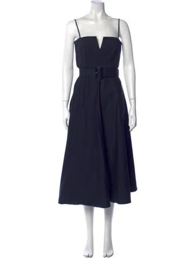 Pre-owned Scanlan Theodore V-neck Midi Length Dress In Blue