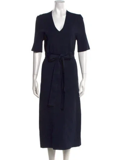 Pre-owned Scanlan Theodore V-neck Midi Length Dress In Blue