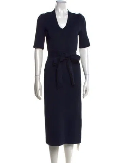 Pre-owned Scanlan Theodore V-neck Midi Length Dress In Blue
