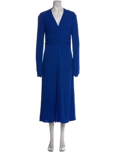Pre-owned Scanlan Theodore V-neck Midi Length Dress In Blue