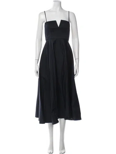 Pre-owned Scanlan Theodore V-neck Midi Length Dress In Blue