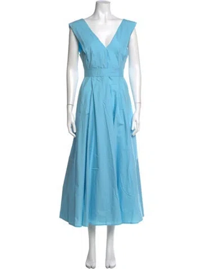 Pre-owned Scanlan Theodore V-neck Midi Length Dress In Blue