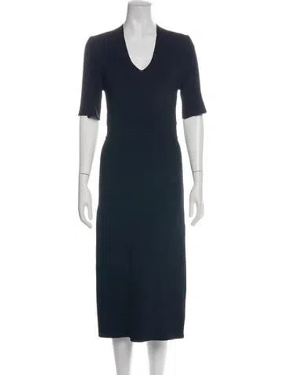 Pre-owned Scanlan Theodore V-neck Midi Length Dress In Blue