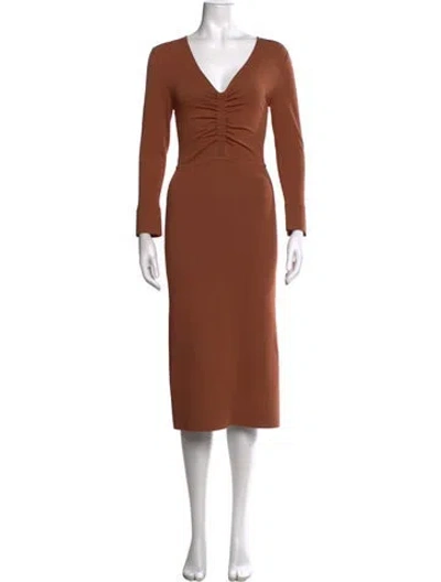Pre-owned Scanlan Theodore V-neck Midi Length Dress In Brown