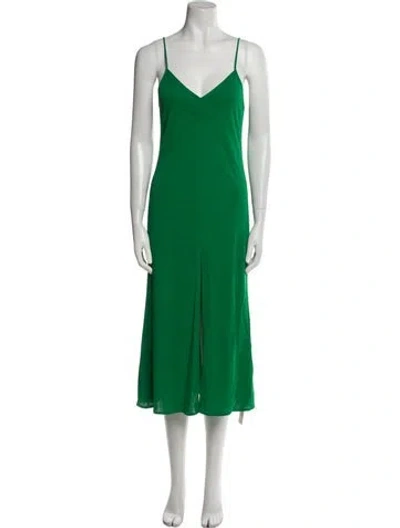 Pre-owned Scanlan Theodore V-neck Midi Length Dress In Green