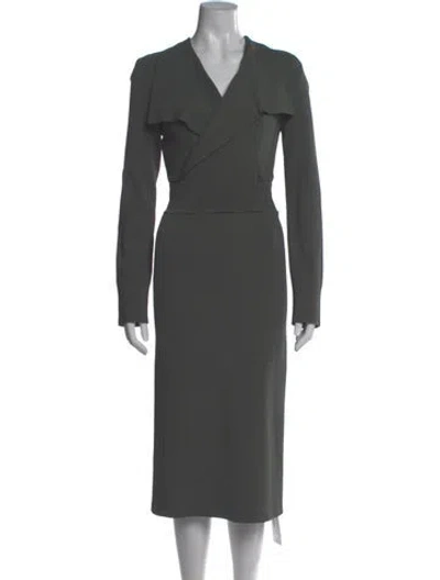 Pre-owned Scanlan Theodore V-neck Midi Length Dress In Green