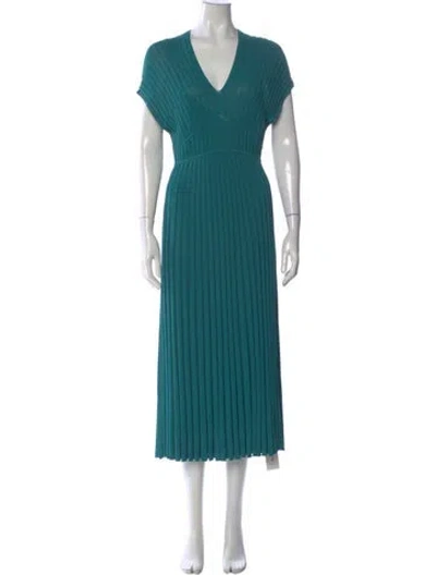 Pre-owned Scanlan Theodore V-neck Midi Length Dress In Green