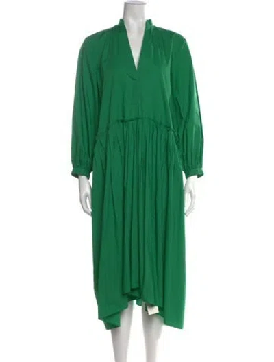 Pre-owned Scanlan Theodore V-neck Midi Length Dress In Green