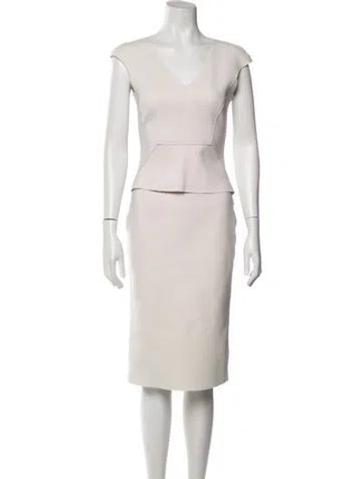 Pre-owned Scanlan Theodore V-neck Midi Length Dress In Neutral
