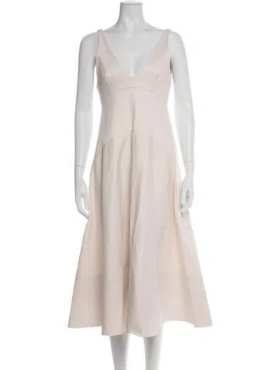 Pre-owned Scanlan Theodore V-neck Midi Length Dress In Neutral