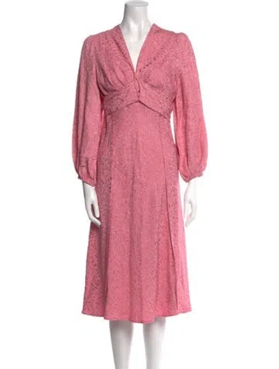 Pre-owned Scanlan Theodore V-neck Midi Length Dress In Pink