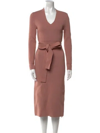 Pre-owned Scanlan Theodore V-neck Midi Length Dress In Pink