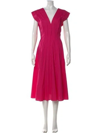 Pre-owned Scanlan Theodore V-neck Midi Length Dress In Red