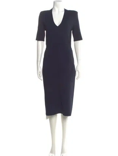 Pre-owned Scanlan Theodore V-neck Midi Length Dress W/ Tags In Blue