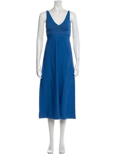 Pre-owned Scanlan Theodore V-neck Midi Length Dress W/ Tags In Blue