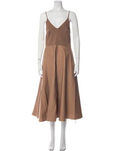 Pre-owned Scanlan Theodore V-neck Midi Length Dress W/ Tags In Brown