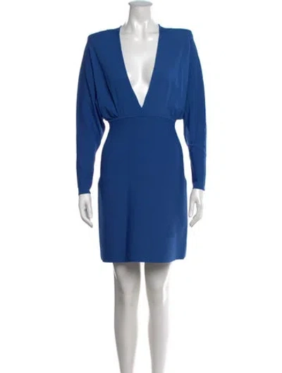 Pre-owned Scanlan Theodore V-neck Mini Dress In Blue