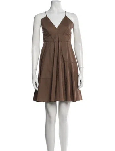 Pre-owned Scanlan Theodore V-neck Mini Dress In Brown