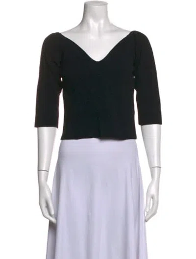 Pre-owned Scanlan Theodore V-neck Three-quarter Sleeve Top In Black