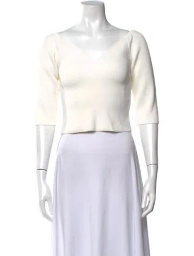 Pre-owned Scanlan Theodore V-neck Three-quarter Sleeve Top In Neutrals