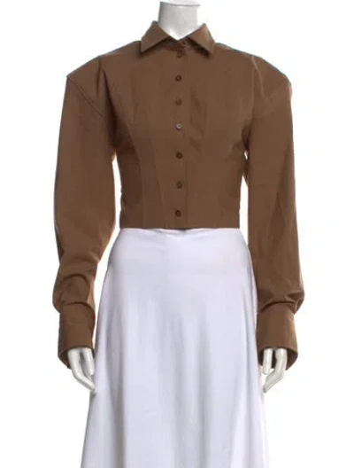 Pre-owned Scanlan Theodore Wool Long Sleeve Button-up Top In Brown