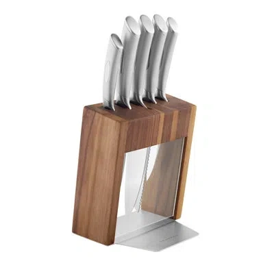 Scanpan Classic Knife Set Stainless Steel Handle 6pc Knife Block Set In Silver