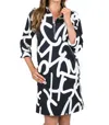 Scapa Lauren Perre Alphabet Three Quarter Sleeve Mini Dress In Black/white