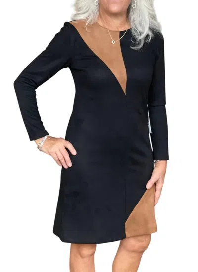 Scapa Long Sleeve Mini Dress In Black/mocha In Blue