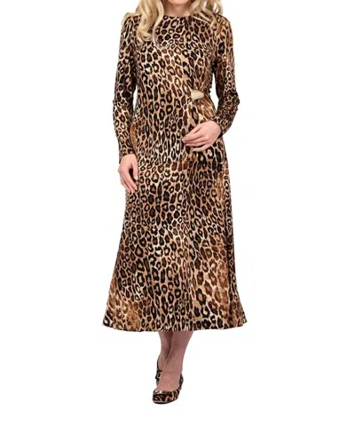 Scapa Long-sleeve Dress With Clip Accessory In Animal Print In Brown