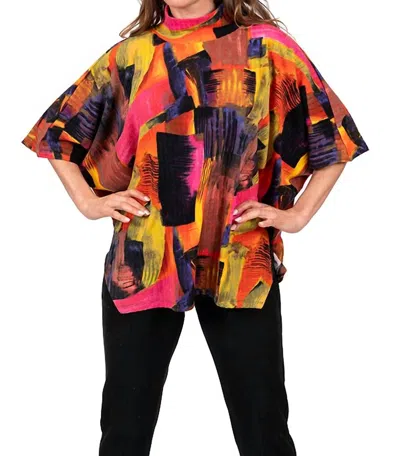 Scapa Mockneck Patterned Shirt In Yellow Multi