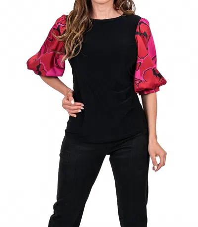 Scapa Puff Sleeve Top In Black/pink In Multi
