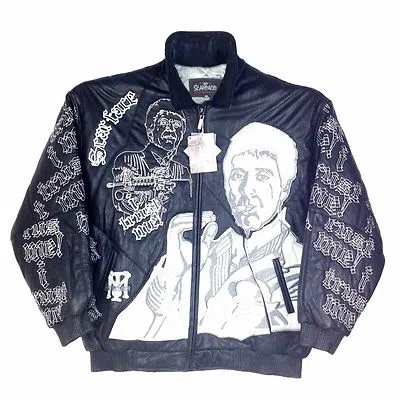 Pre-owned Scarface , Embroidered, Stitched Men's Leather Jacket, Black, Limited Sizes
