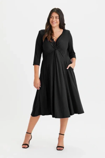 Scarlett & Jo Claudia Solid Jersey Knot Front Dress In Black