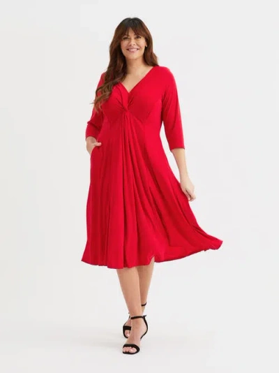 Scarlett & Jo Claudia Solid Jersey Knot Front Dress In Red