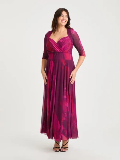 Scarlett & Jo Elizabeth Abstract Print Mesh Maxi Gown In Purple