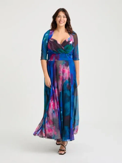 Scarlett & Jo Elizabeth Floral Print Mesh Maxi Gown In Blue