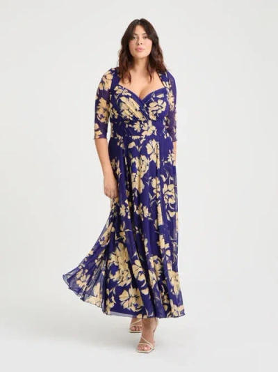 Scarlett & Jo Elizabeth Floral Print Mesh Maxi Gown In Multi