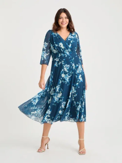 Scarlett & Jo Helena Floral Midi Dress In Blue