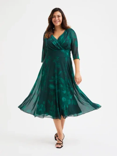 Scarlett & Jo Helena Floral Midi Dress In Green Tone