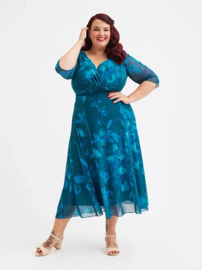 Scarlett & Jo Helena Floral Midi Dress In Teal Tone