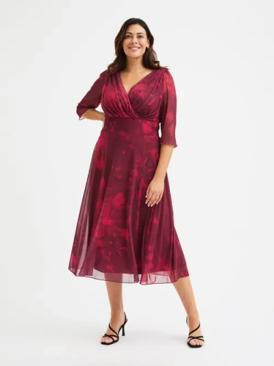 Scarlett & Jo Helena Floral Midi Dress In Wine Tone